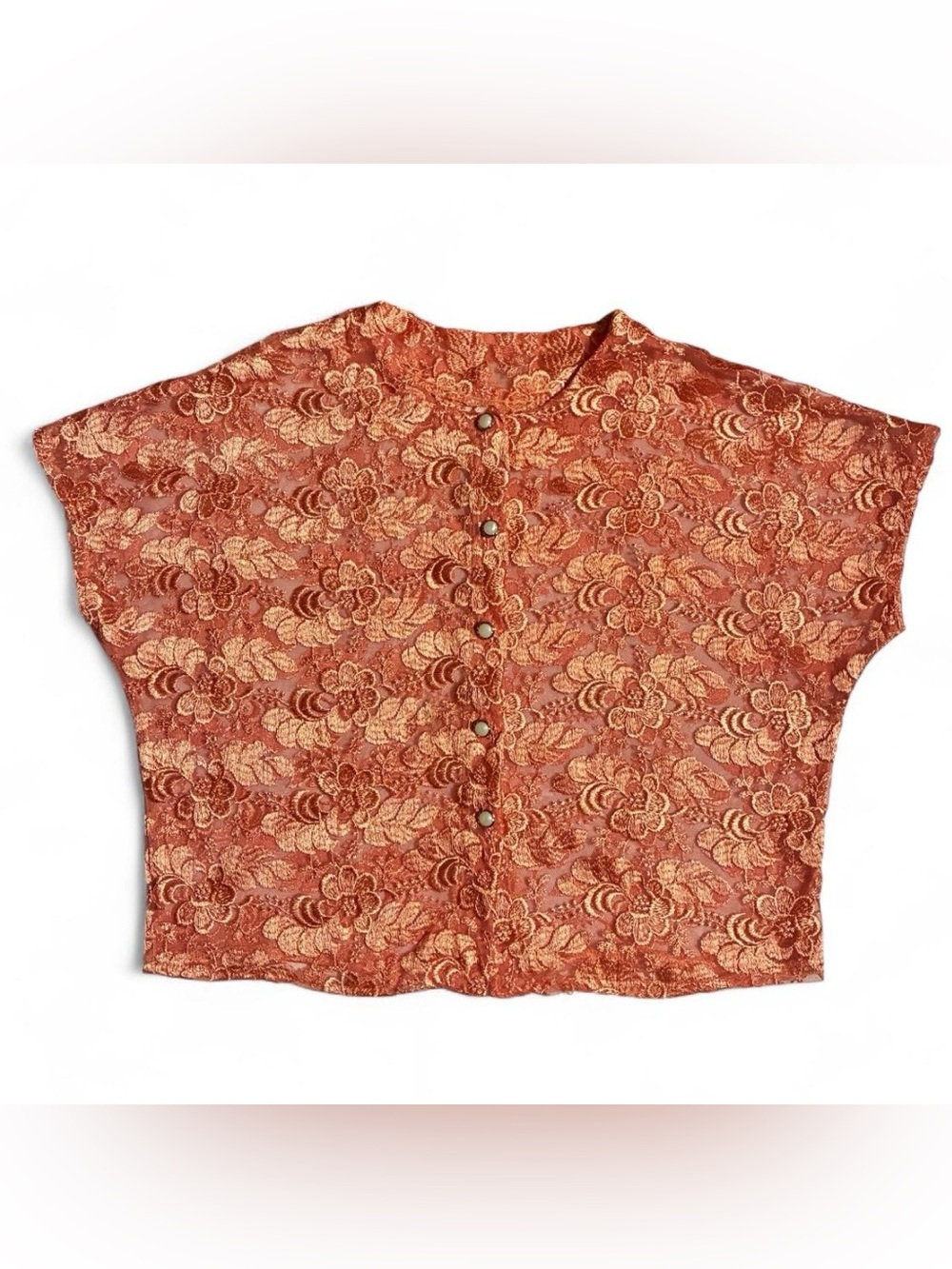 Womens Copper Floral Brocade Button-Front Shirt